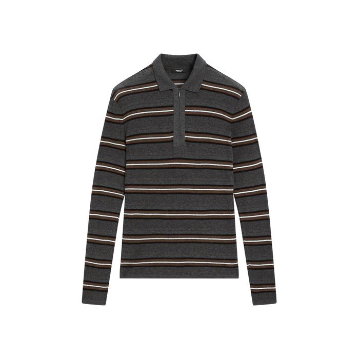 Striped polo neck knit sweater цвет: Серый меланжевый