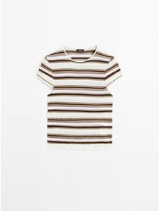 Openwork knit striped T-shirt цвет: Серый натуральный