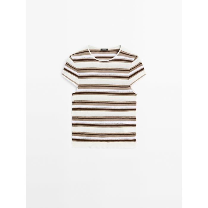 Openwork knit striped T-shirt цвет: Серый натуральный