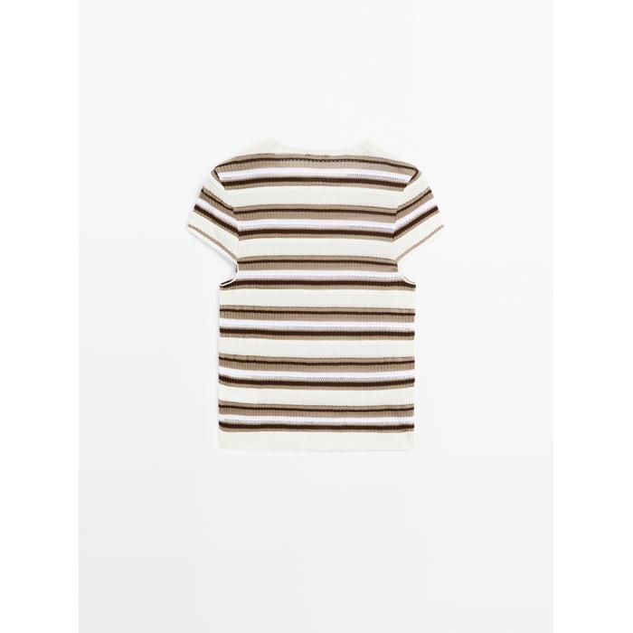 Openwork knit striped T-shirt цвет: Серый натуральный