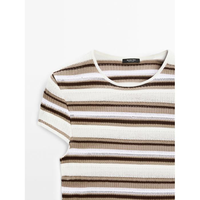 Openwork knit striped T-shirt цвет: Серый натуральный
