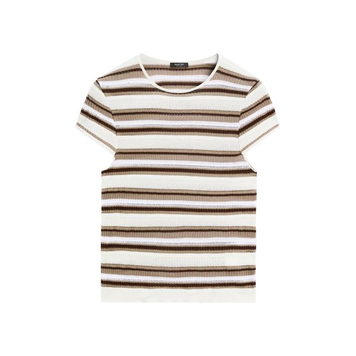 Openwork knit striped T-shirt цвет: Серый натуральный