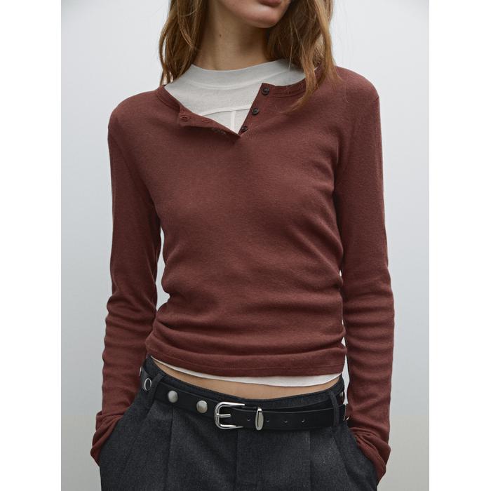 Cotton blend knitted T-shirt цвет: Бургундский