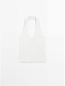 Slim halter top with frayed edges цвет: Натуральный, кремовый