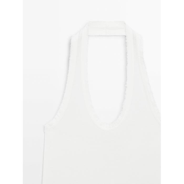 Slim halter top with frayed edges цвет: Натуральный, кремовый
