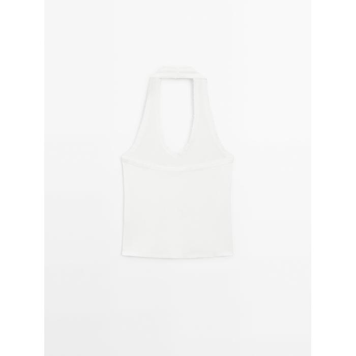 Slim halter top with frayed edges цвет: Натуральный, кремовый