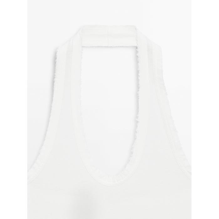 Slim halter top with frayed edges цвет: Натуральный, кремовый