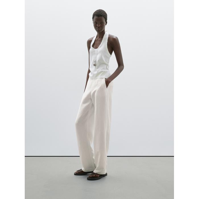 Slim halter top with frayed edges цвет: Натуральный, кремовый