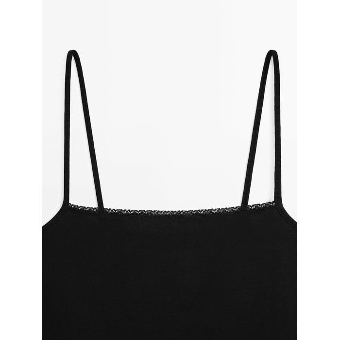 Knitted top with lace straps цвет: Черный