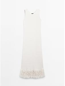 Flared Midi Dress with Stripes цвет: Натуральный, кремовый