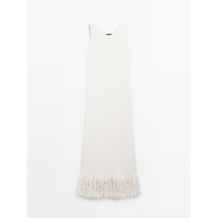 Flared Midi Dress with Stripes цвет: Натуральный, кремовый