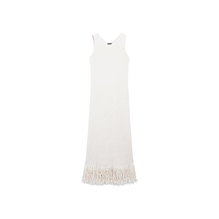 Flared Midi Dress with Stripes цвет: Натуральный, кремовый