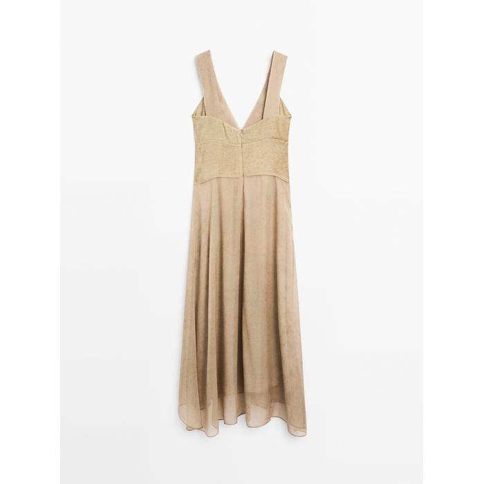 Long fluid dress with V-neckline цвет: Песочный