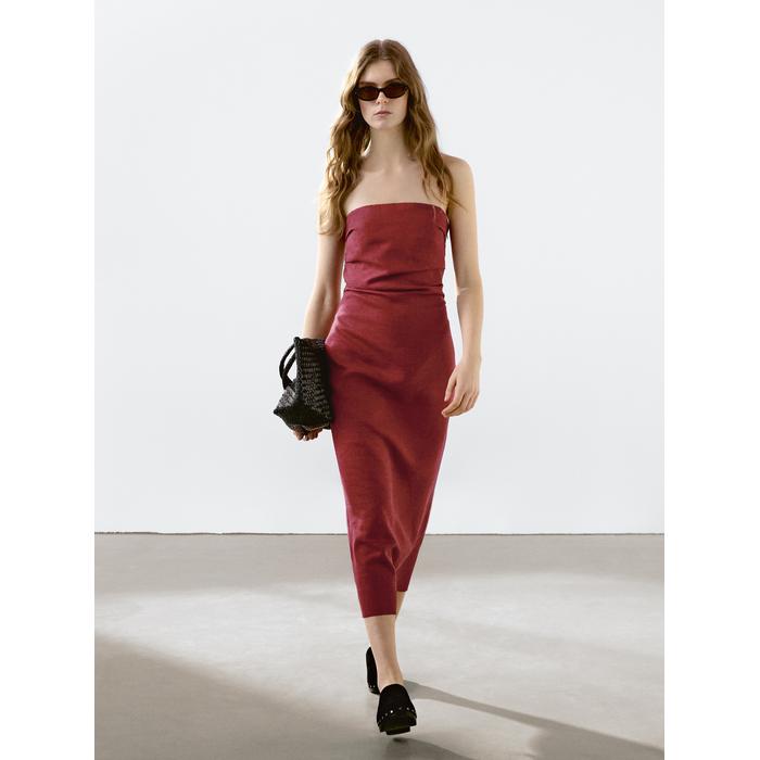 Strapless linen midi dress цвет: 0-947