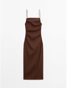 Linen blend ruffled midi dress цвет: Коричневый