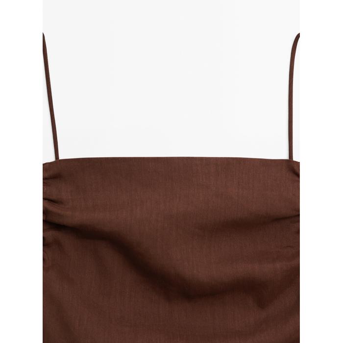 Linen blend ruffled midi dress цвет: Коричневый