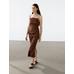 Linen blend ruffled midi dress цвет: Коричневый