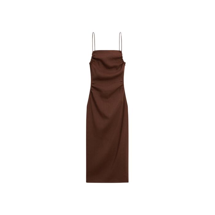 Linen blend ruffled midi dress цвет: Коричневый