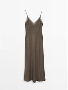 Satin lingerie midi dress цвет: Бежевый