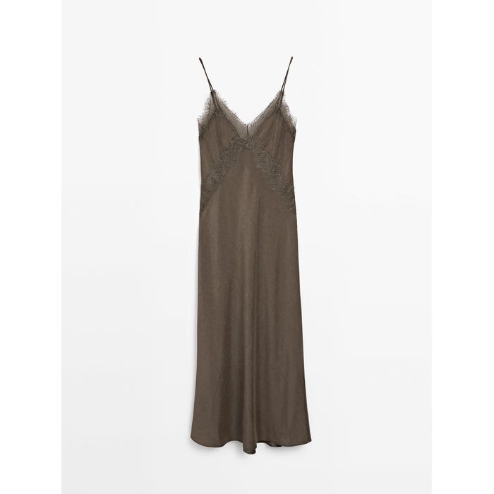 Satin lingerie midi dress цвет: Бежевый