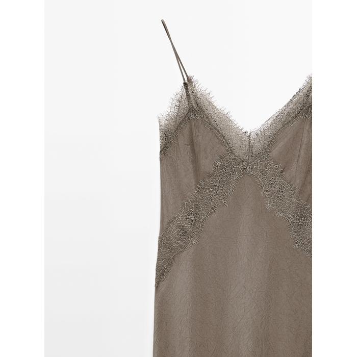 Satin lingerie midi dress цвет: Бежевый