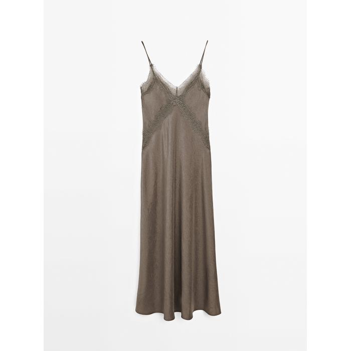 Satin lingerie midi dress цвет: Бежевый
