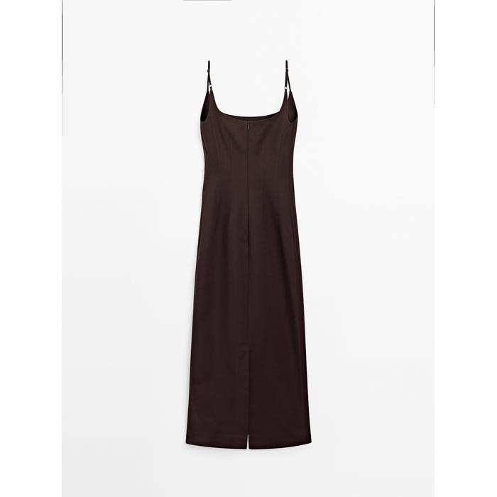 Midi dress cotton blend straps цвет: Гранатовый
