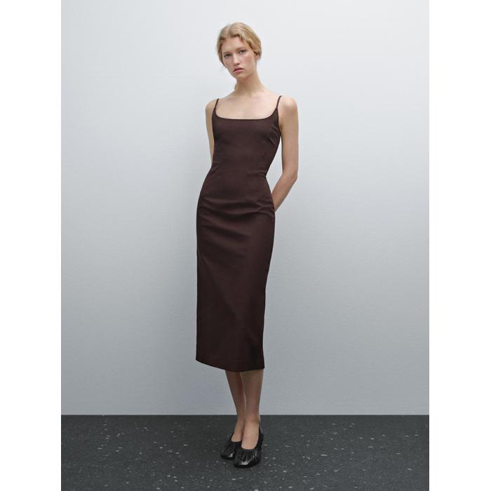 Midi dress cotton blend straps цвет: Гранатовый