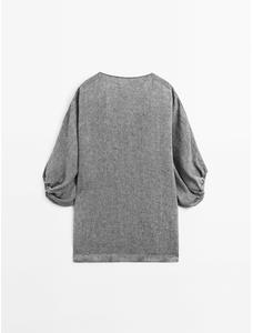 Short dress with sleeve detail, 100% linen цвет: Серый