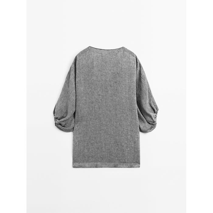 Short dress with sleeve detail, 100% linen цвет: Серый