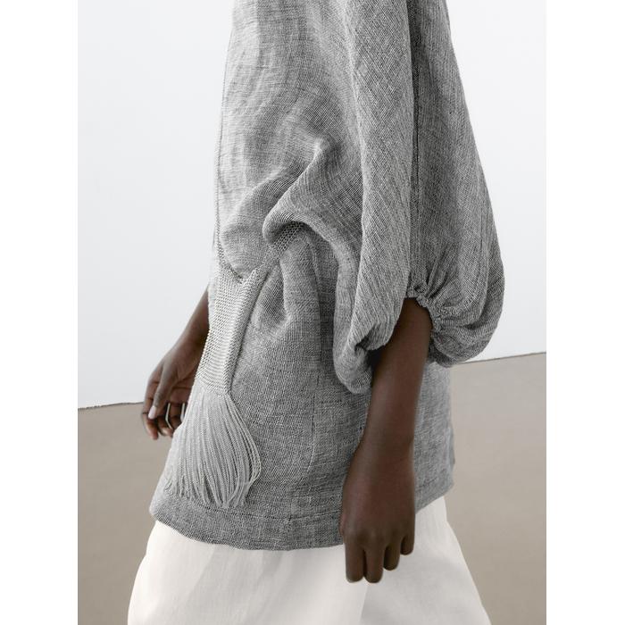 Short dress with sleeve detail, 100% linen цвет: Серый