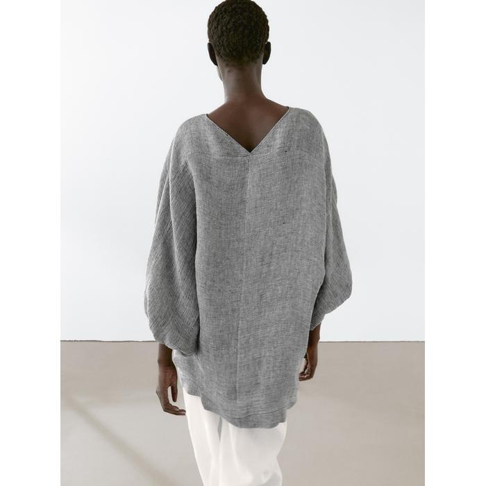 Short dress with sleeve detail, 100% linen цвет: Серый