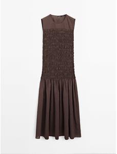 Long flared dress with gathered detail цвет: Коричневый