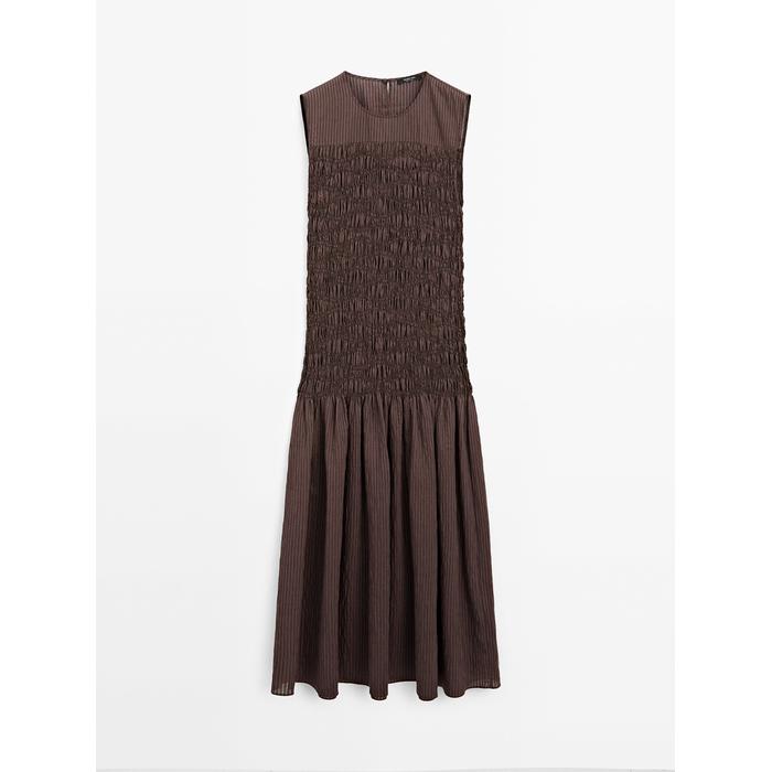 Long flared dress with gathered detail цвет: Коричневый