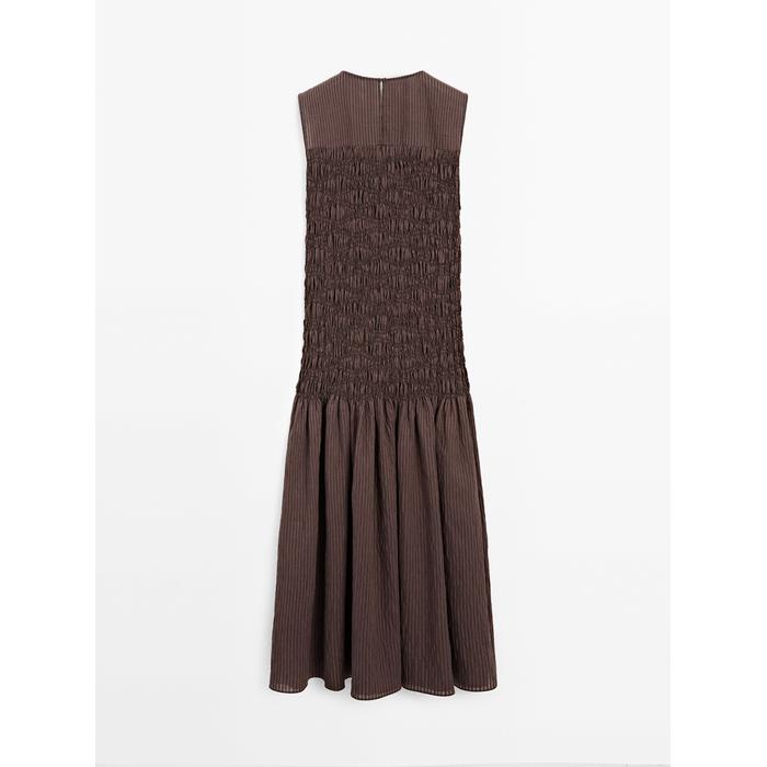 Long flared dress with gathered detail цвет: Коричневый