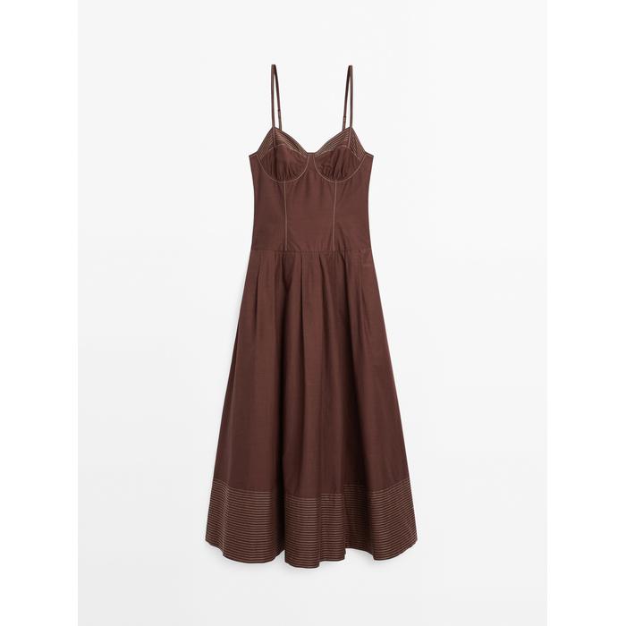 Corset-style dress with contrast stitching цвет: Шоколадный
