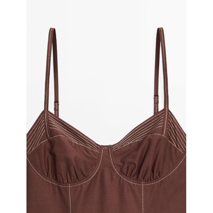 Corset-style dress with contrast stitching цвет: Шоколадный