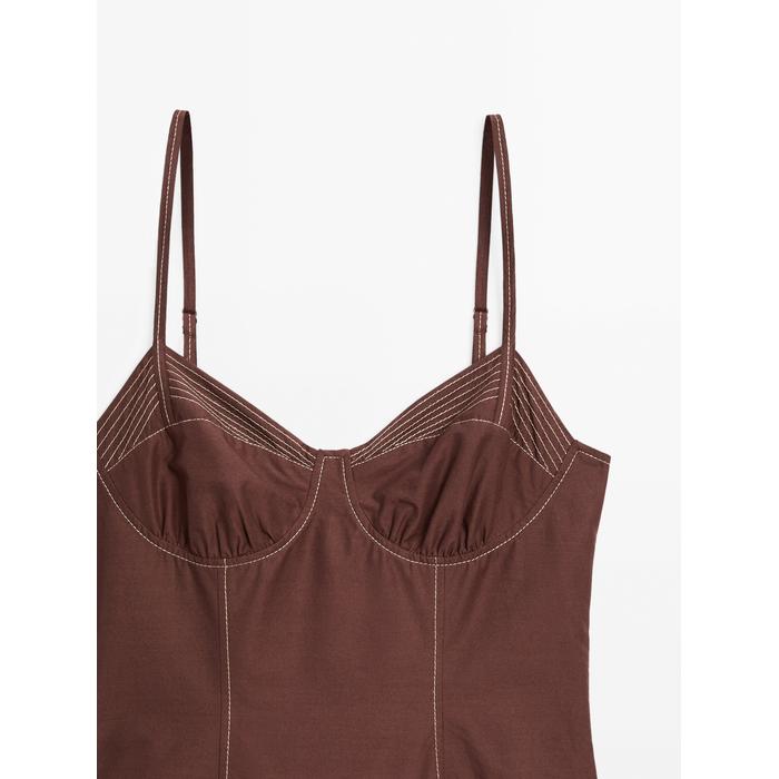 Corset-style dress with contrast stitching цвет: Шоколадный