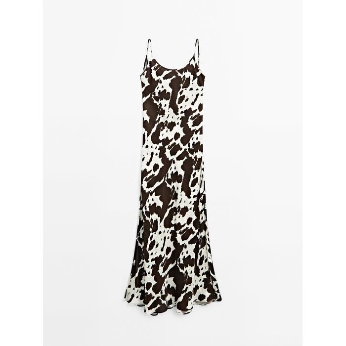 Slip-Style Midi Dress in Animal Print цвет: Шоколадный