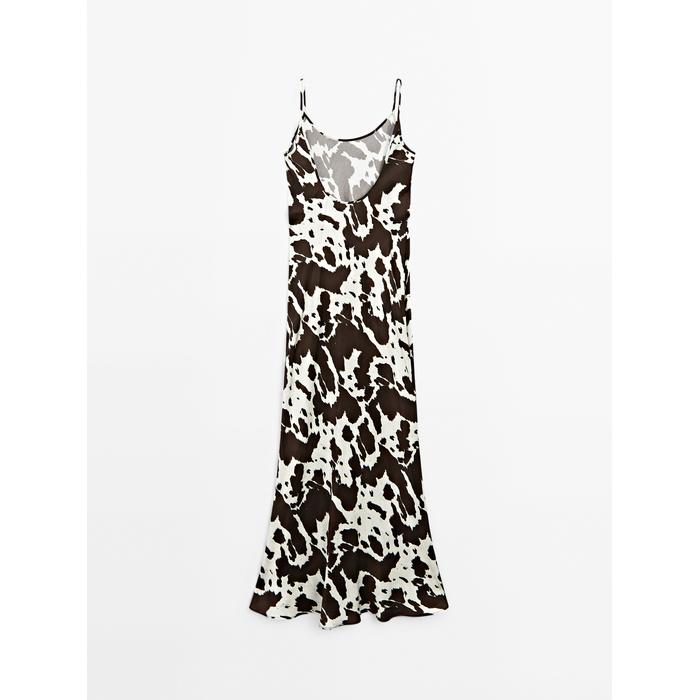 Slip-Style Midi Dress in Animal Print цвет: Шоколадный