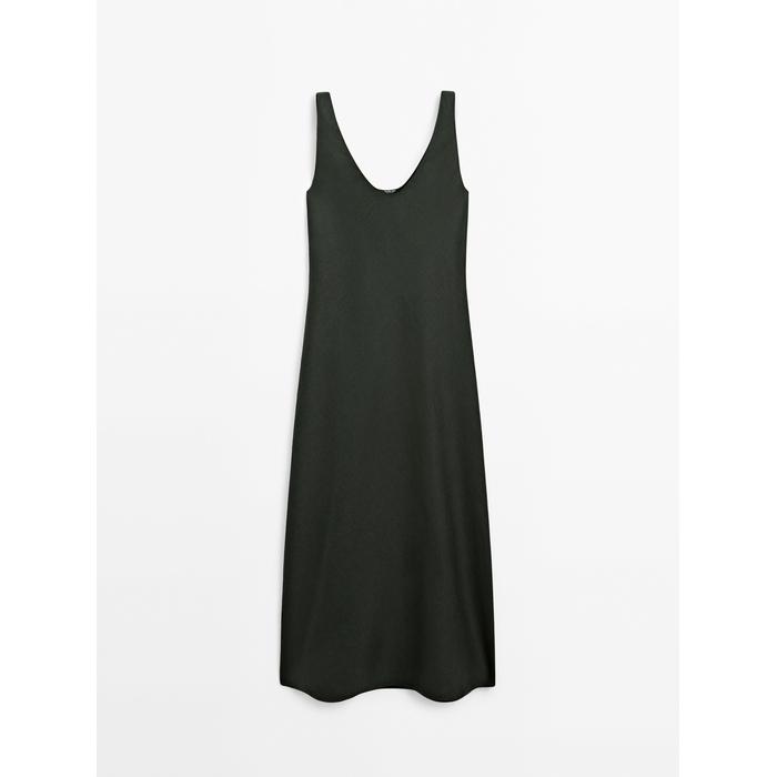 Midi dress 100% linen цвет: Темно-зеленый