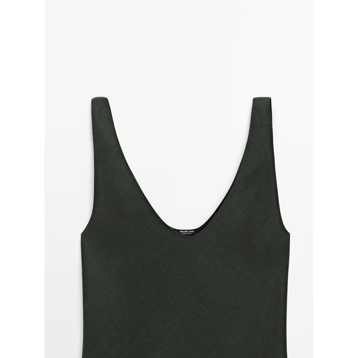 Midi dress 100% linen цвет: Темно-зеленый