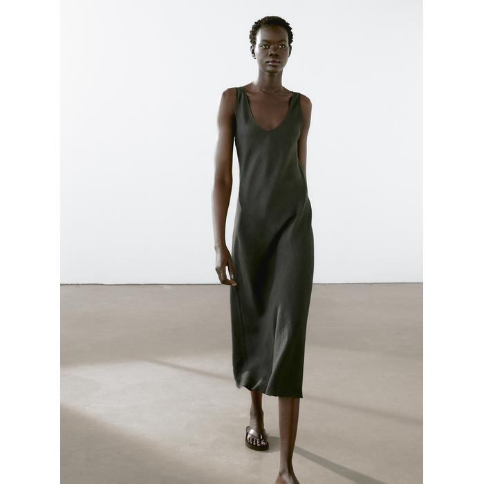 Midi dress 100% linen цвет: Темно-зеленый