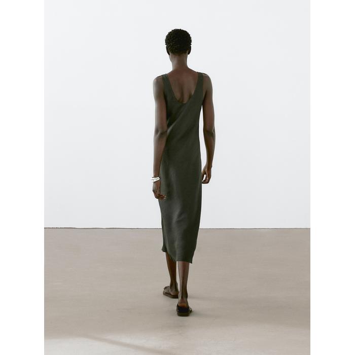 Midi dress 100% linen цвет: Темно-зеленый