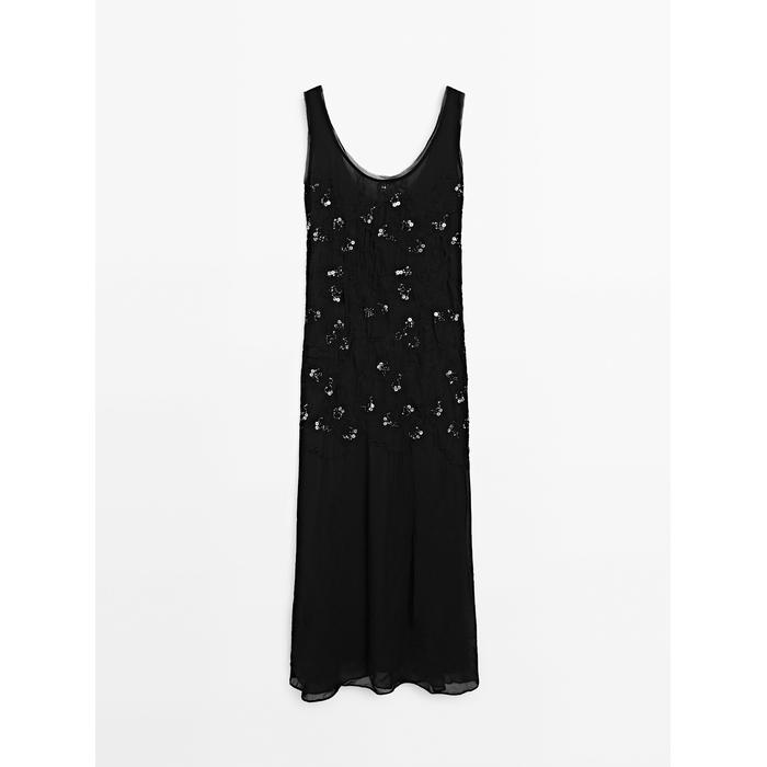 Long Dress with Beaded Details цвет: Черный