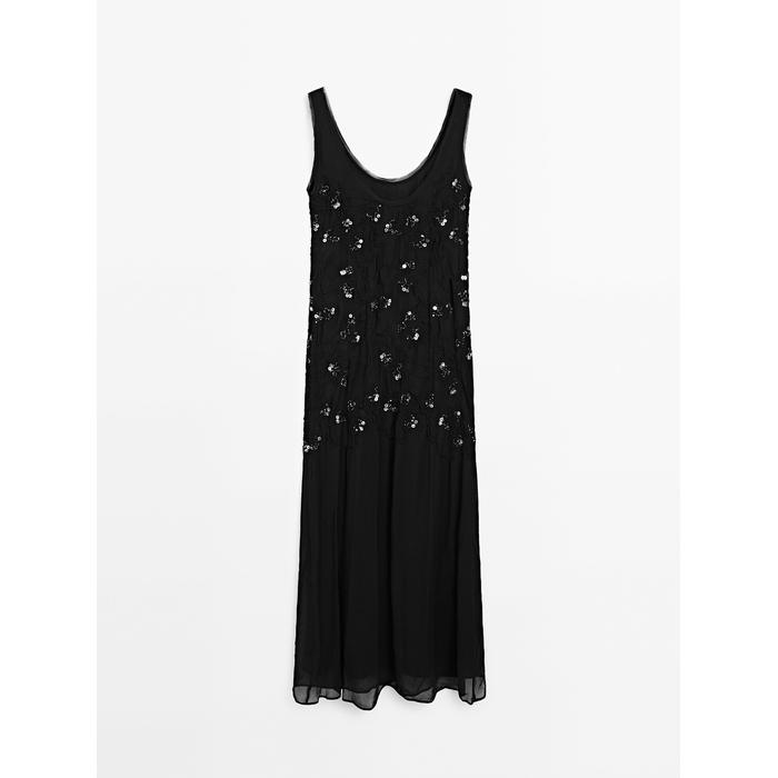 Long Dress with Beaded Details цвет: Черный