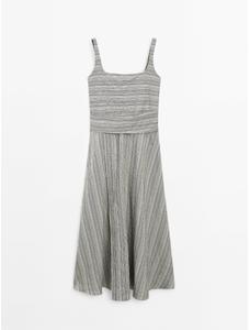 Flared Midi Dress with Stripes цвет: Натуральный, кремовый