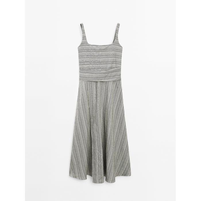 Flared Midi Dress with Stripes цвет: Натуральный, кремовый