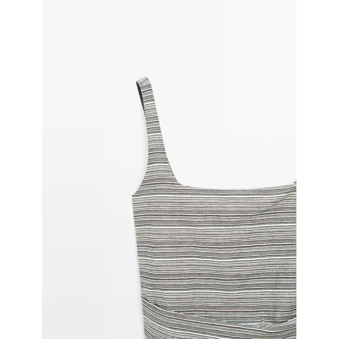 Flared Midi Dress with Stripes цвет: Натуральный, кремовый