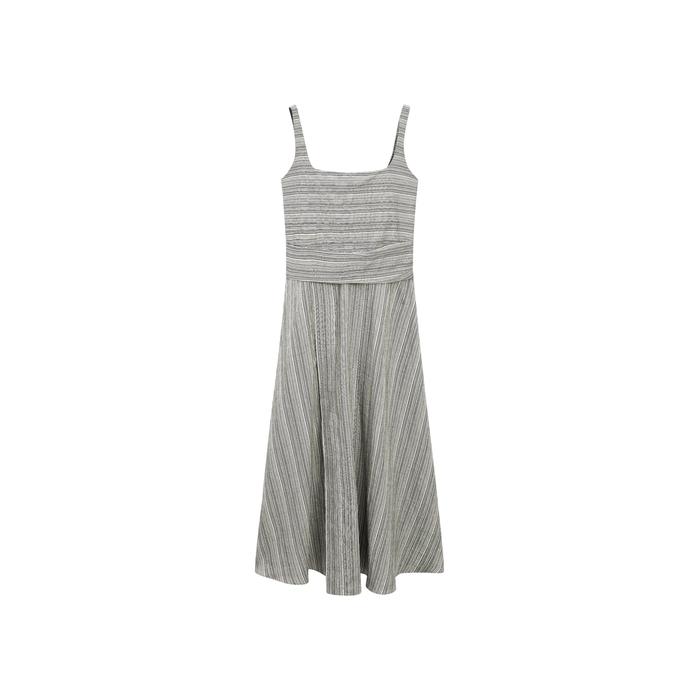 Flared Midi Dress with Stripes цвет: Натуральный, кремовый